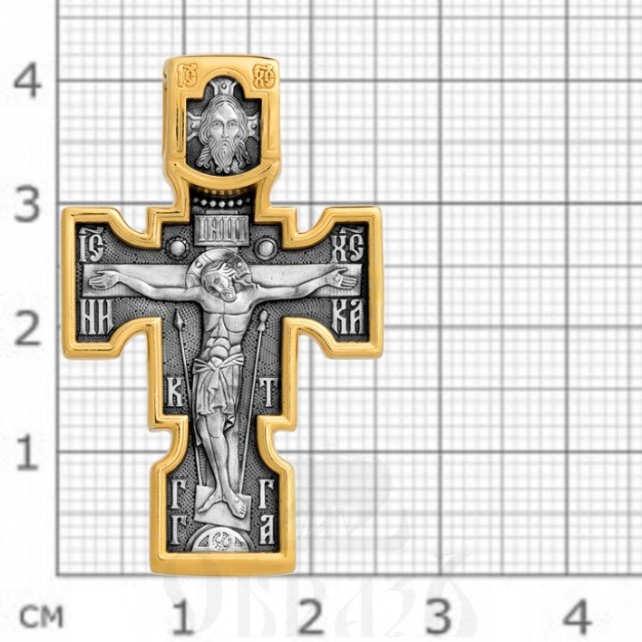 крест «распятие. архангел михаил. казанская икона божией матери», серебро 925 проба с золочением (арт. 101.084)
